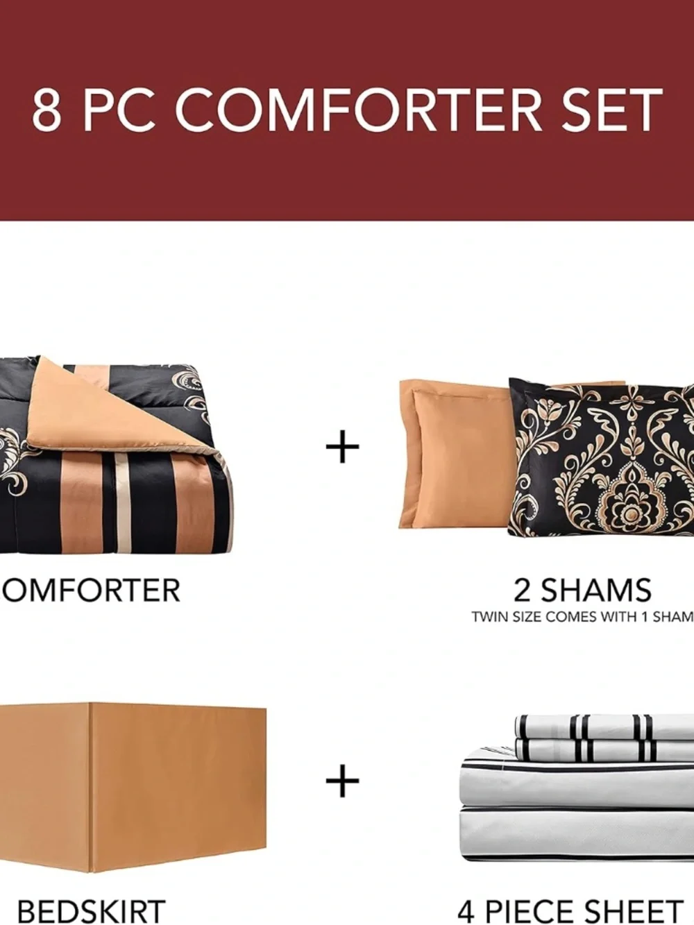 Fairfield Square Collection Gold Sabrina Reversible 8 Pc. Twin Comforter Sets